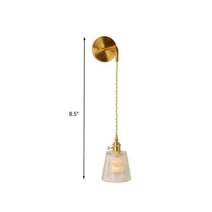 Skørter | Gold 1 Head Wall Mounted Light Minimalism Clear Ribbed Glass Shade/Bell/Drum Wall Lighting Fixture