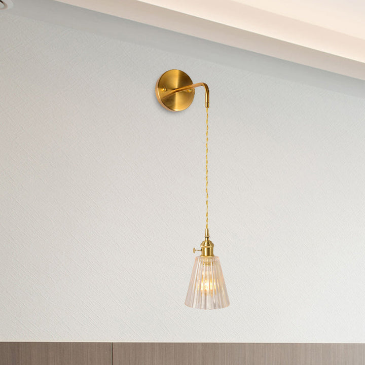 Skørter | Gold 1 Head Wall Mounted Light Minimalism Clear Ribbed Glass Shade/Bell/Drum Wall Lighting Fixture