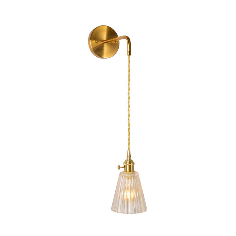 Skørter | Gold 1 Head Wall Mounted Light Minimalism Clear Ribbed Glass Shade/Bell/Drum Wall Lighting Fixture