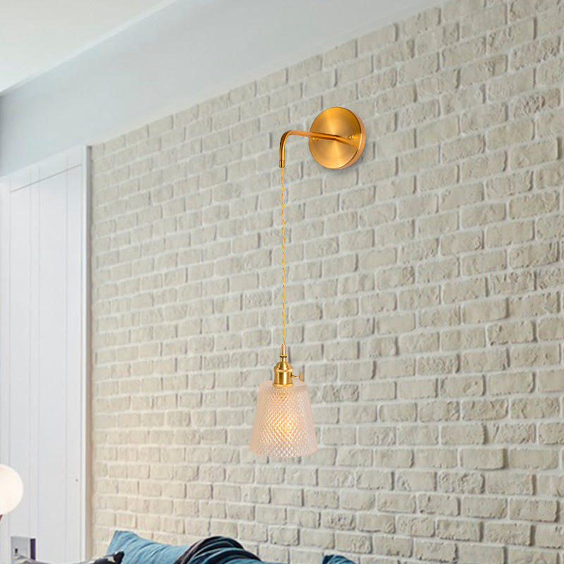 Skørter | Gold 1 Head Wall Mounted Light Minimalism Clear Ribbed Glass Shade/Bell/Drum Wall Lighting Fixture