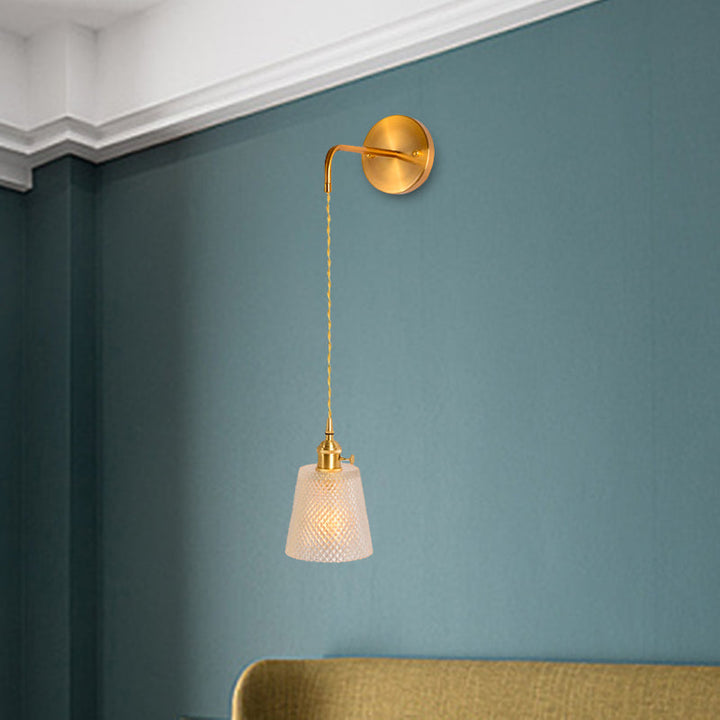 Skørter | Gold 1 Head Wall Mounted Light Minimalism Clear Ribbed Glass Shade/Bell/Drum Wall Lighting Fixture