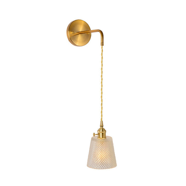 Skørter | Gold 1 Head Wall Mounted Light Minimalism Clear Ribbed Glass Shade/Bell/Drum Wall Lighting Fixture