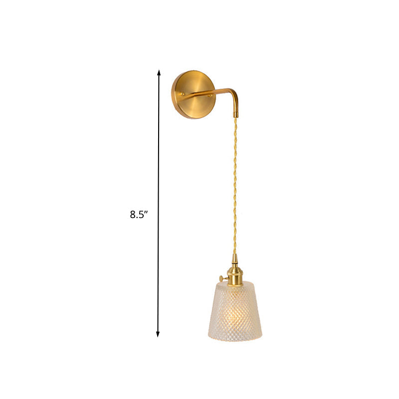 Skørter | Gold 1 Head Wall Mounted Light Minimalism Clear Ribbed Glass Shade/Bell/Drum Wall Lighting Fixture
