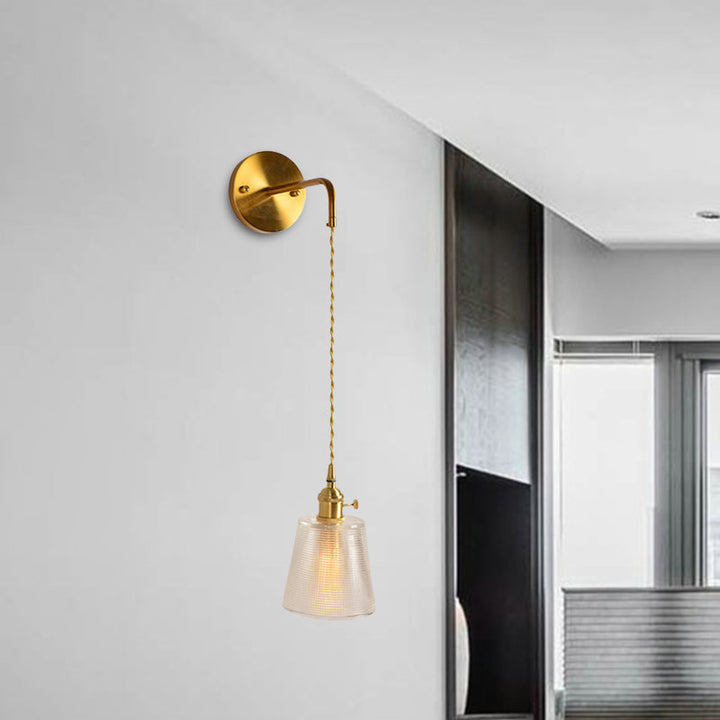 Skørter | Prismatic Glass Gold Wall Lamp Cylinder/Vase/Flower Single Bulb Traditionalism LED Wall Mounted Light Fixture