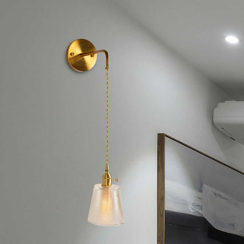 Skørter | Prismatic Glass Gold Wall Lamp Cylinder/Vase/Flower Single Bulb Traditionalism LED Wall Mounted Light Fixture