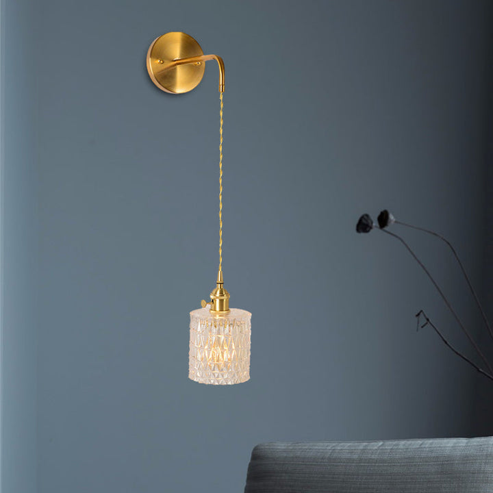 Skørter | Prismatic Glass Gold Wall Lamp Cylinder/Vase/Flower Single Bulb Traditionalism LED Wall Mounted Light Fixture