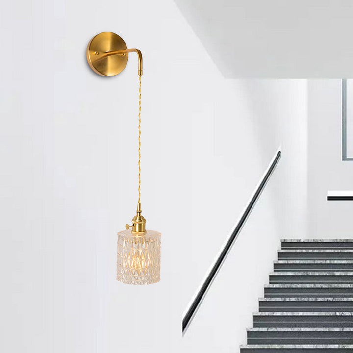 Skørter | Prismatic Glass Gold Wall Lamp Cylinder/Vase/Flower Single Bulb Traditionalism LED Wall Mounted Light Fixture