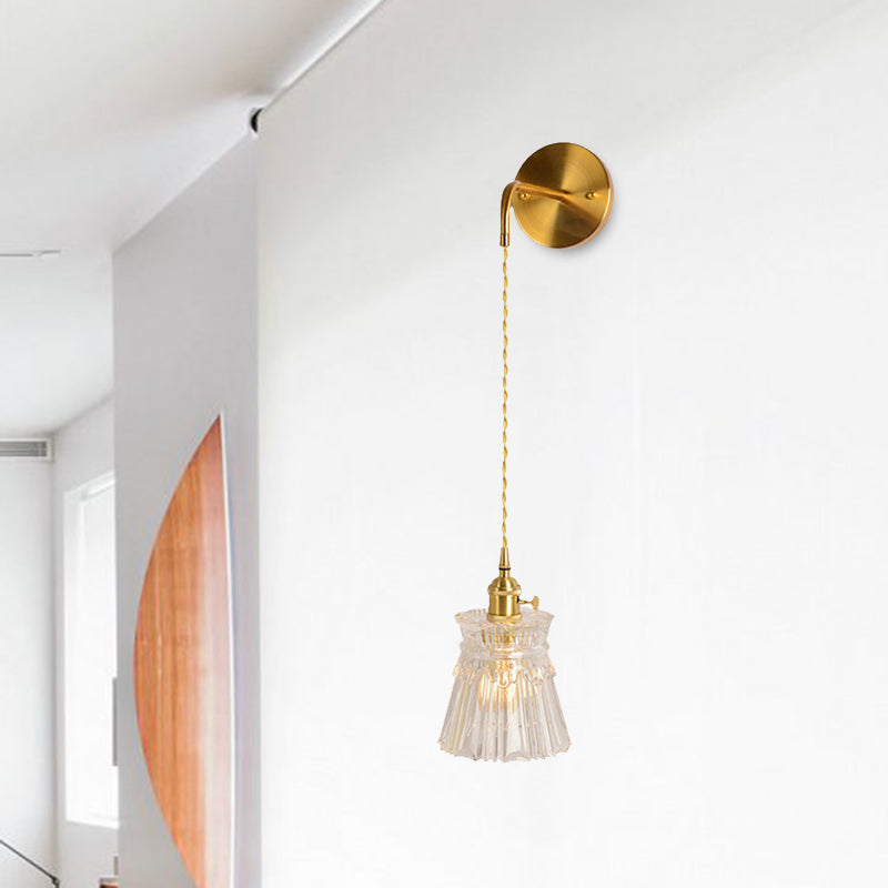 Skørter | Prismatic Glass Gold Wall Lamp Cylinder/Vase/Flower Single Bulb Traditionalism LED Wall Mounted Light Fixture