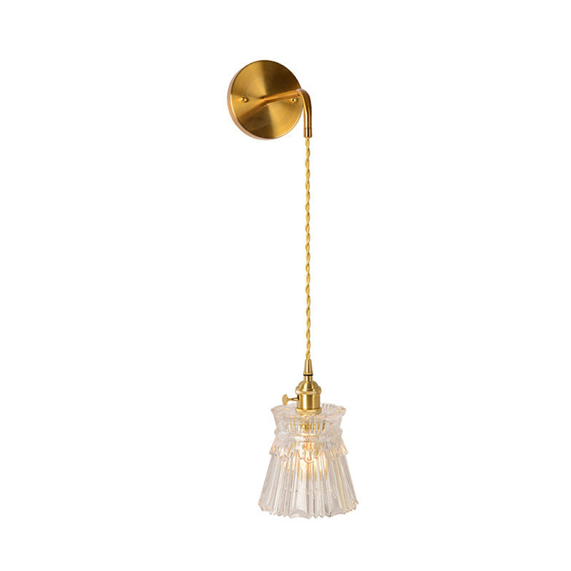 Skørter | Prismatic Glass Gold Wall Lamp Cylinder/Vase/Flower Single Bulb Traditionalism LED Wall Mounted Light Fixture
