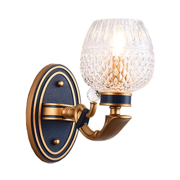 Skørter | Traditionalist Bowl Wall Lighting 1/2 Bulbs Grid Glass LED Wall Mounted Lamp in Brass for the Bedroom