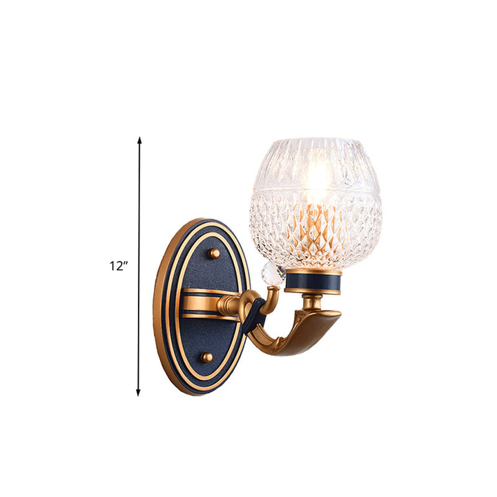 Skørter | Traditionalist Bowl Wall Lighting 1/2 Bulbs Grid Glass LED Wall Mounted Lamp in Brass for the Bedroom