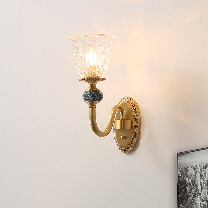 Skørter | 1/2 Heads Clear Glass Wall Lamp Vintage Brass Flower Bedroom LED Wall Mounted Lighting