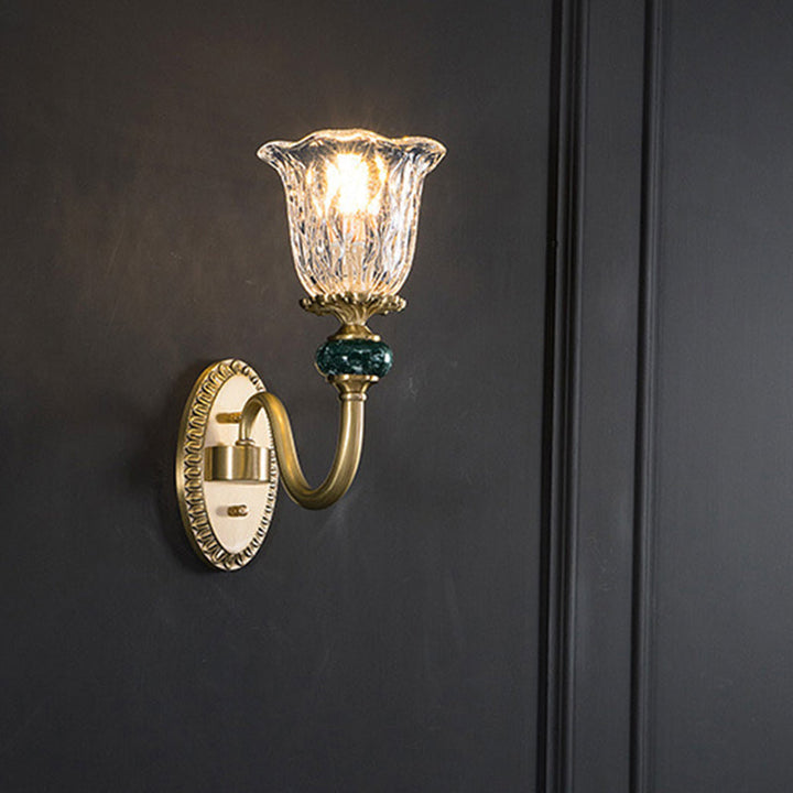 Skørter | 1/2 Heads Clear Glass Wall Lamp Vintage Brass Flower Bedroom LED Wall Mounted Lighting