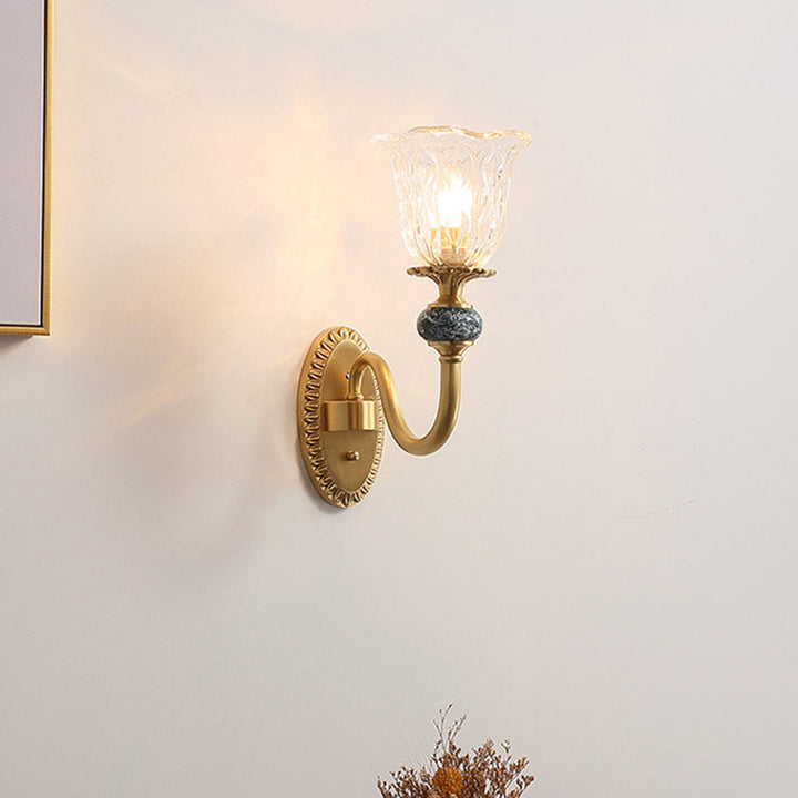 Skørter | 1/2 Heads Clear Glass Wall Lamp Vintage Brass Flower Bedroom LED Wall Mounted Lighting