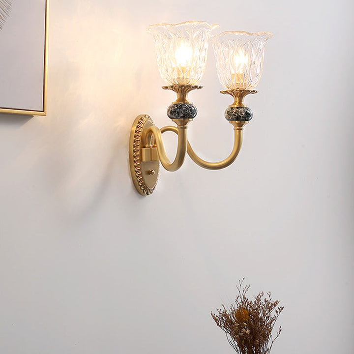Skørter | 1/2 Heads Clear Glass Wall Lamp Vintage Brass Flower Bedroom LED Wall Mounted Lighting