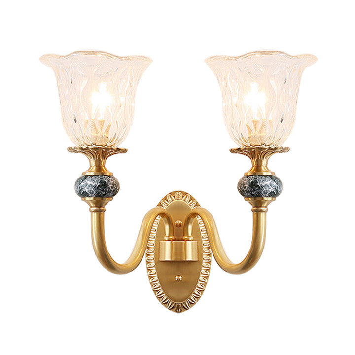 Skørter | 1/2 Heads Clear Glass Wall Lamp Vintage Brass Flower Bedroom LED Wall Mounted Lighting