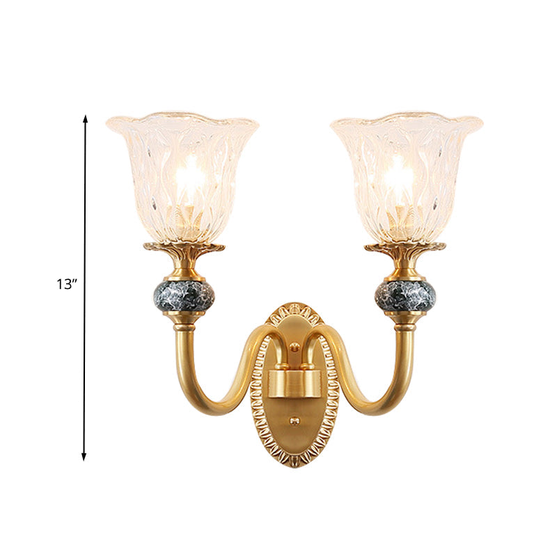 Skørter | 1/2 Heads Clear Glass Wall Lamp Vintage Brass Flower Bedroom LED Wall Mounted Lighting