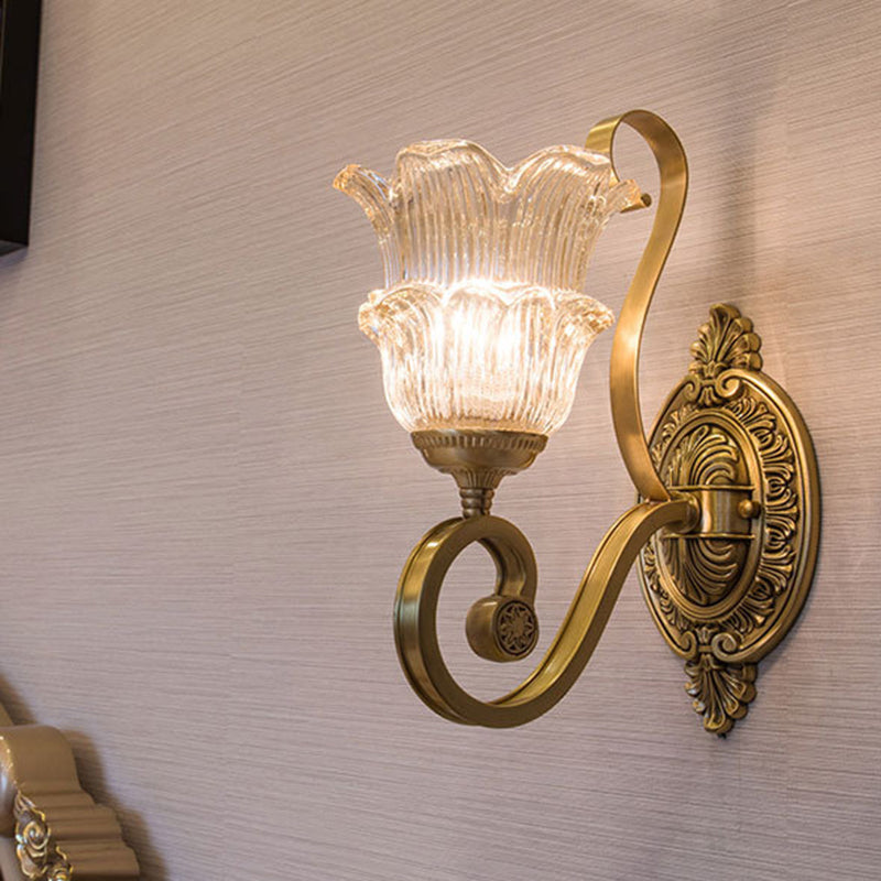 Skørter | Brass Flower Wall Lamp Vintage Clear Prism Glass 1/2 Lights Living Room LED Wall Lamp