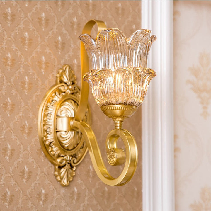 Skørter | Brass Flower Wall Lamp Vintage Clear Prism Glass 1/2 Lights Living Room LED Wall Lamp