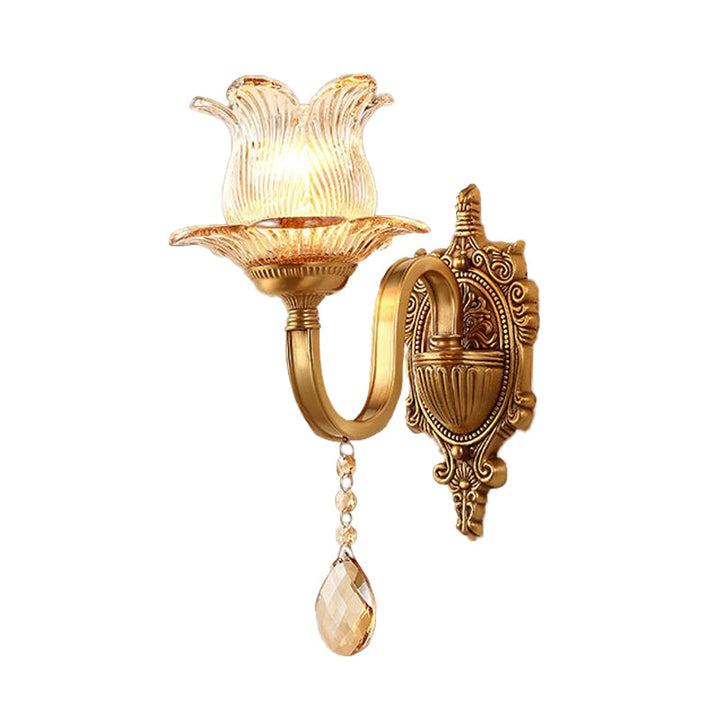 Skørter | Brass Flower Wall Lamp Vintage Clear Prism Glass 1/2 Lights Living Room LED Wall Lamp