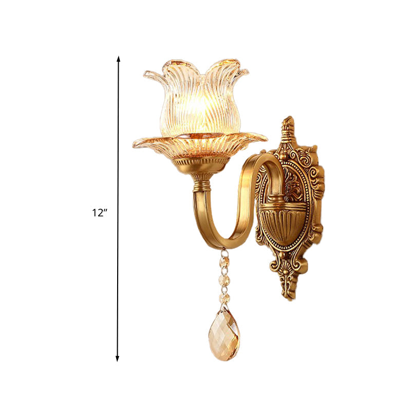 Skørter | Brass Flower Wall Lamp Vintage Clear Prism Glass 1/2 Lights Living Room LED Wall Lamp