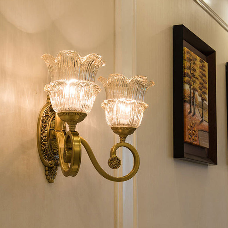 Skørter | Brass Flower Wall Lamp Vintage Clear Prism Glass 1/2 Lights Living Room LED Wall Lamp