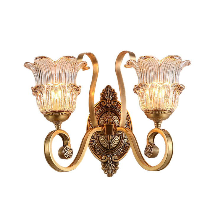 Skørter | Brass Flower Wall Lamp Vintage Clear Prism Glass 1/2 Lights Living Room LED Wall Lamp