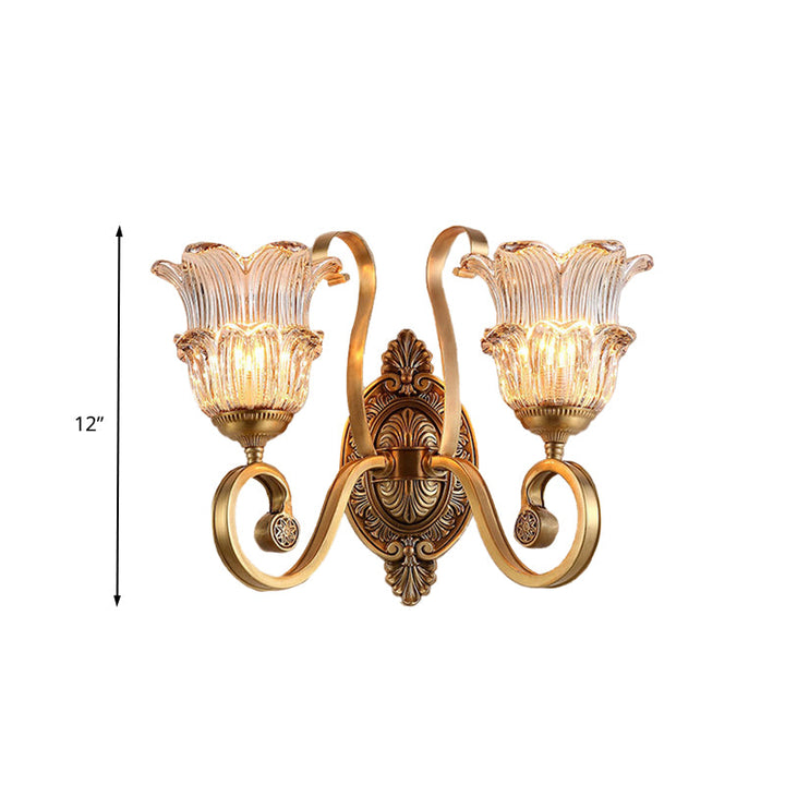 Skørter | Brass Flower Wall Lamp Vintage Clear Prism Glass 1/2 Lights Living Room LED Wall Lamp