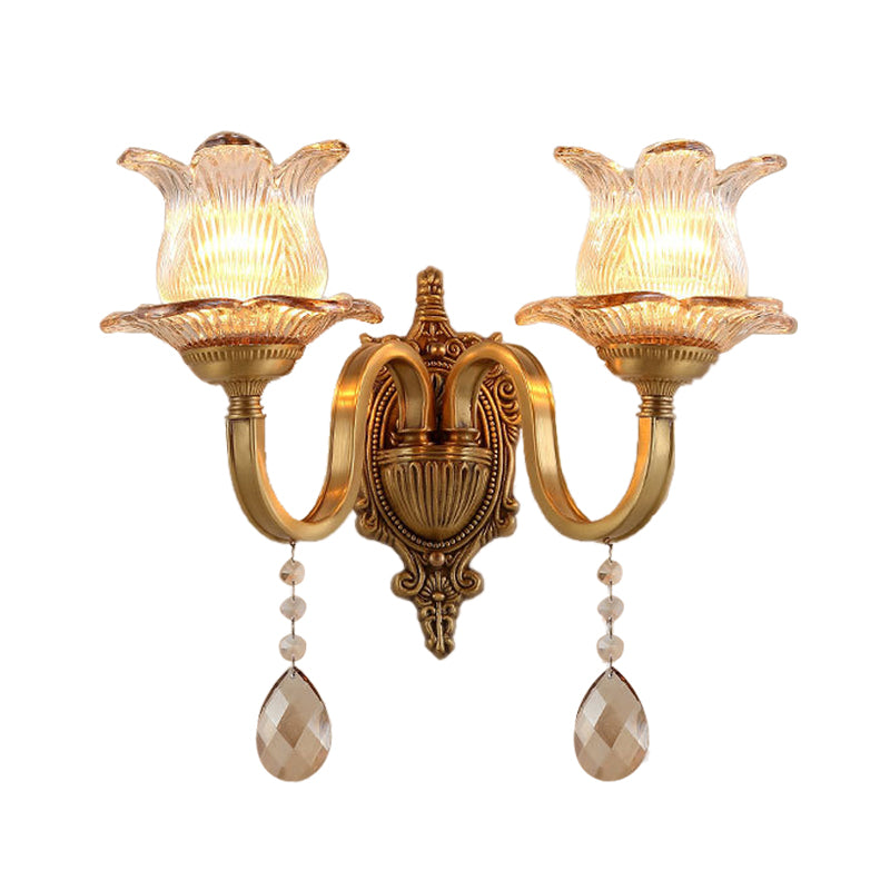 Skørter | Brass Flower Wall Lamp Vintage Clear Prism Glass 1/2 Lights Living Room LED Wall Lamp