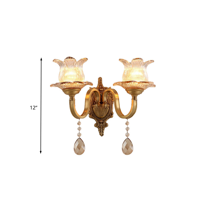 Skørter | Brass Flower Wall Lamp Vintage Clear Prism Glass 1/2 Lights Living Room LED Wall Lamp