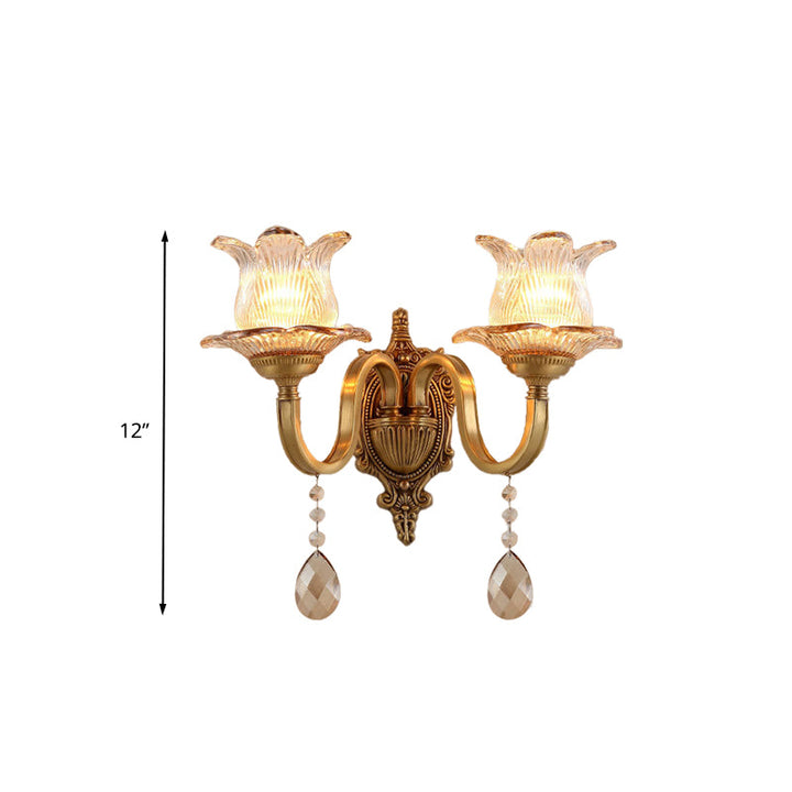 Skørter | Brass Flower Wall Lamp Vintage Clear Prism Glass 1/2 Lights Living Room LED Wall Lamp