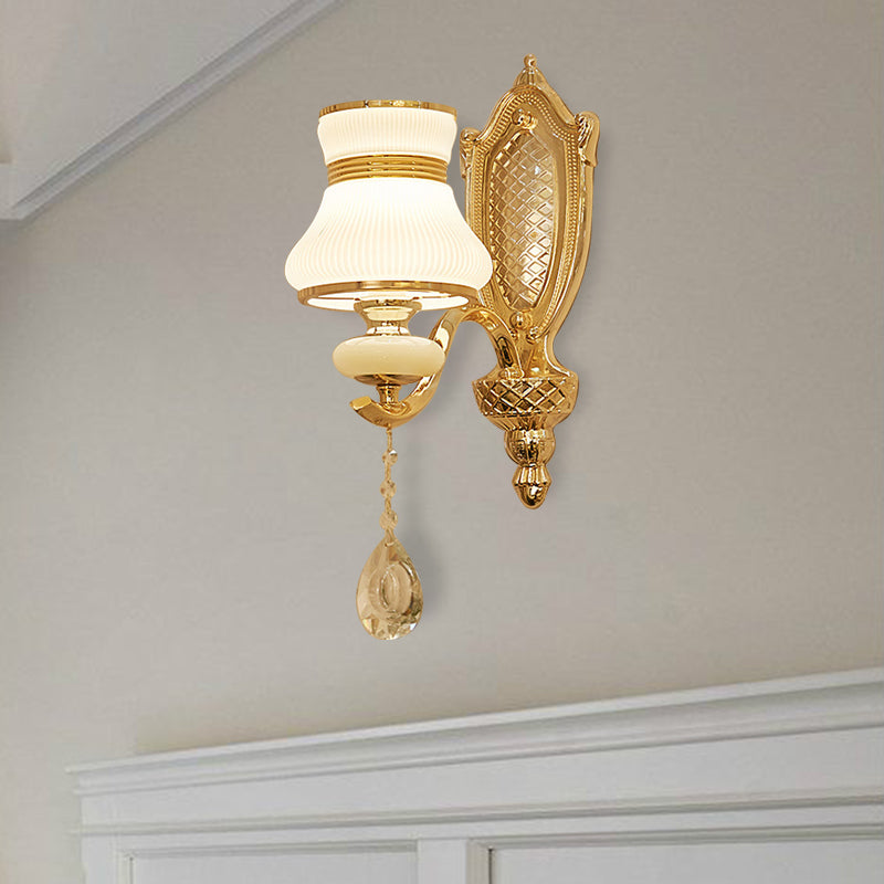 Skørter | Opal Glass Bell Wall Lamp Retro 1/2 Bulbs Hal LED Wall Sconces Lighting in Brass with Helper Bead Drop