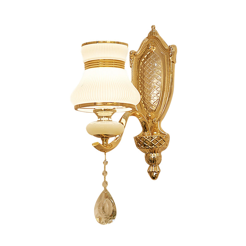 Skørter | Opal Glass Bell Wall Lamp Retro 1/2 Bulbs Hal LED Wall Sconces Lighting in Brass with Helper Bead Drop