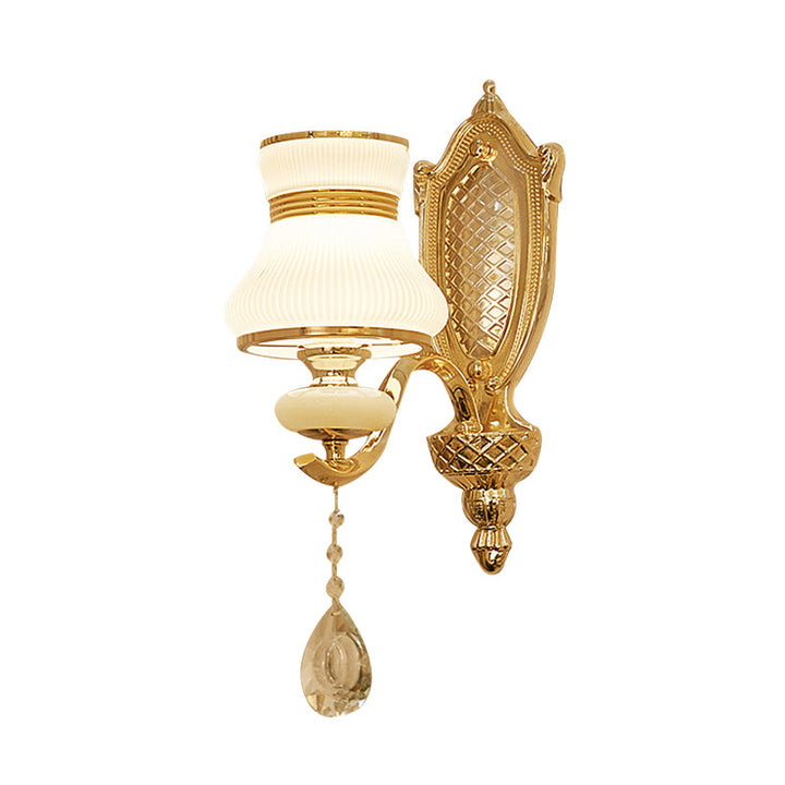 Skørter | Opal Glass Bell Wall Lamp Retro 1/2 Bulbs Hal LED Wall Sconces Lighting in Brass with Helper Bead Drop