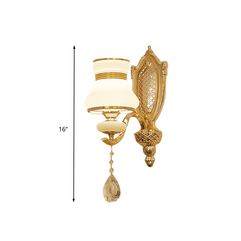 Skørter | Opal Glass Bell Wall Lamp Retro 1/2 Bulbs Hal LED Wall Sconces Lighting in Brass with Helper Bead Drop