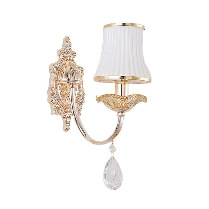 Skørter | 1/2-Light Extending Wall Light Sconce Traditionalism Brass Frosted White Glass Wall Light Fixture with Crystal Decoration