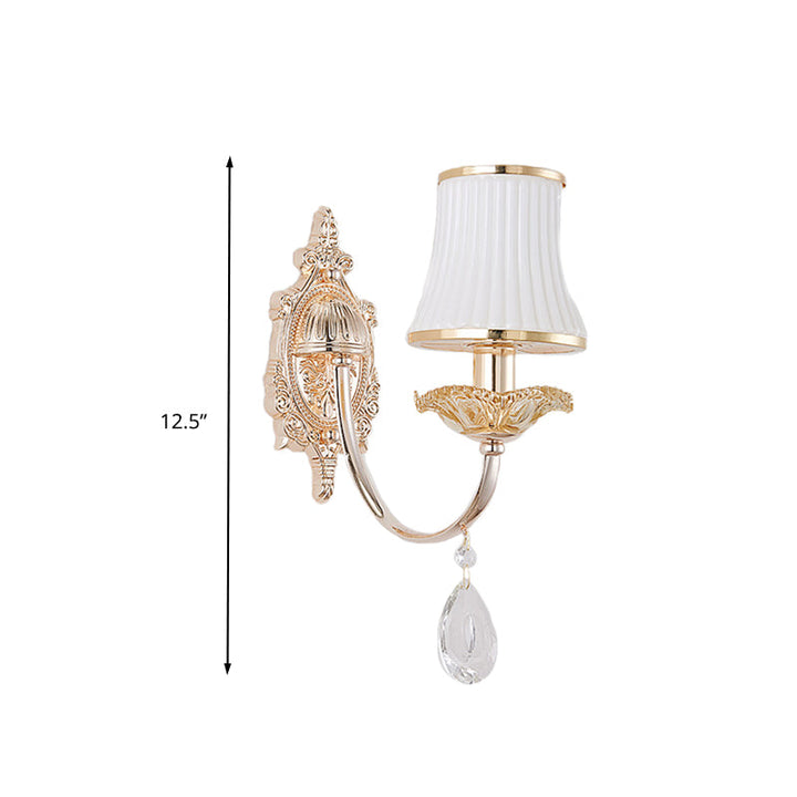 Skørter | 1/2-Light Extending Wall Light Sconce Traditionalism Brass Frosted White Glass Wall Light Fixture with Crystal Decoration