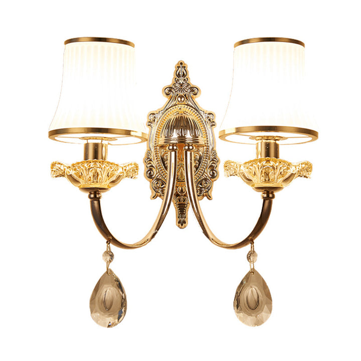 Skørter | 1/2-Light Extending Wall Light Sconce Traditionalism Brass Frosted White Glass Wall Light Fixture with Crystal Decoration