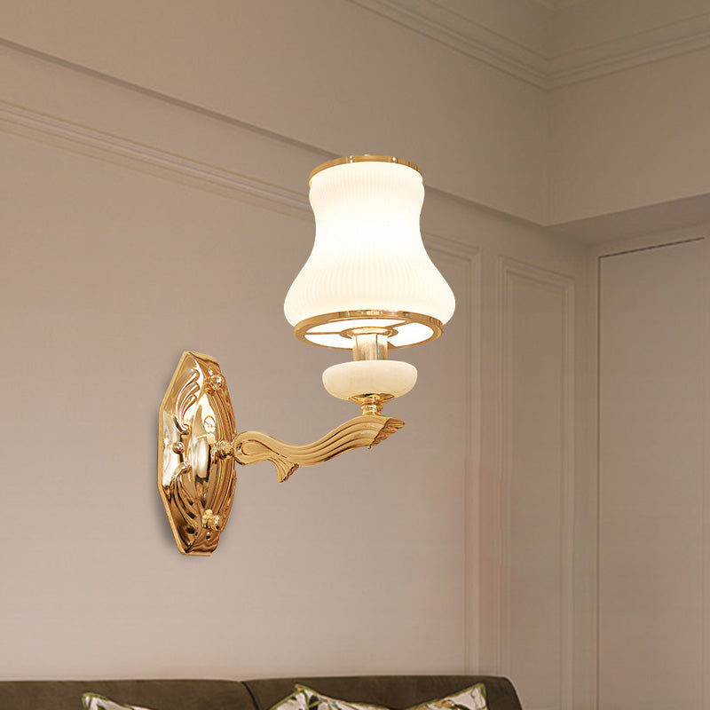 Skørter | Bell Bedroom Wall Lamp Wall Sconce Traditional Opal Satinated Glass 1/2 Bulbs Brass Wall Lamp with Clear Crystal Drops