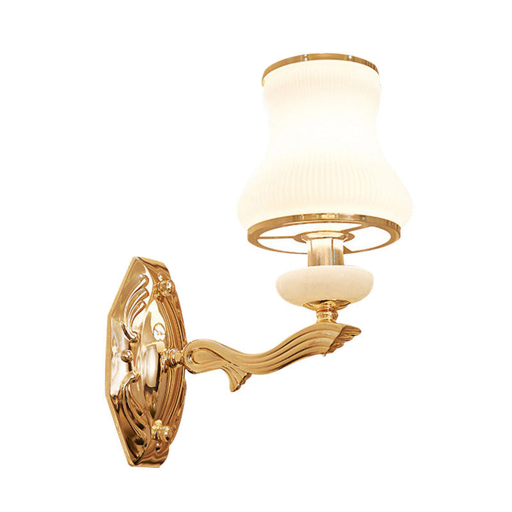 Skørter | Bell Bedroom Wall Lamp Wall Sconce Traditional Opal Satinated Glass 1/2 Bulbs Brass Wall Lamp with Clear Crystal Drops