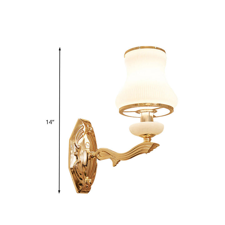 Skørter | Bell Bedroom Wall Lamp Wall Sconce Traditional Opal Satinated Glass 1/2 Bulbs Brass Wall Lamp with Clear Crystal Drops