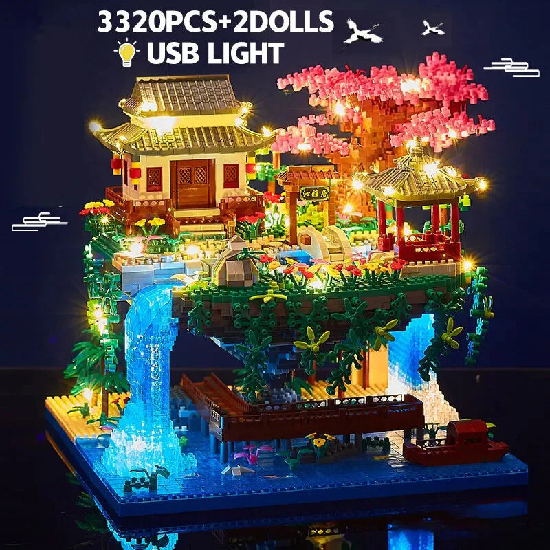 Lisslune | 3320PCS Blocks Treehouse Diamond Building Garden Architecture Waterfall Light DIY Bricks Cherry Blossom Toy for Children Adult Gift