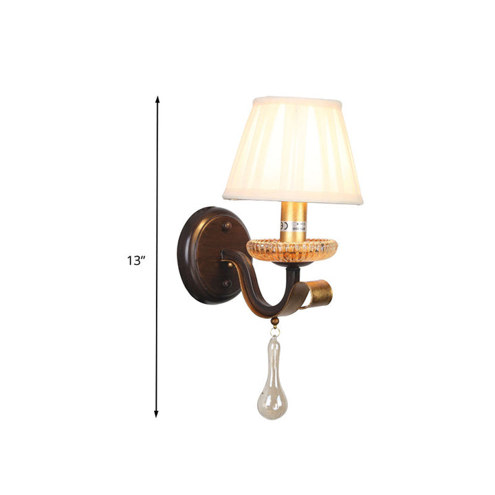 Skørter | White 1/2-bowl Wall Lamp Traditional Fabric Pleated Shade Wall Mount Lighting with Clear Glass Drop