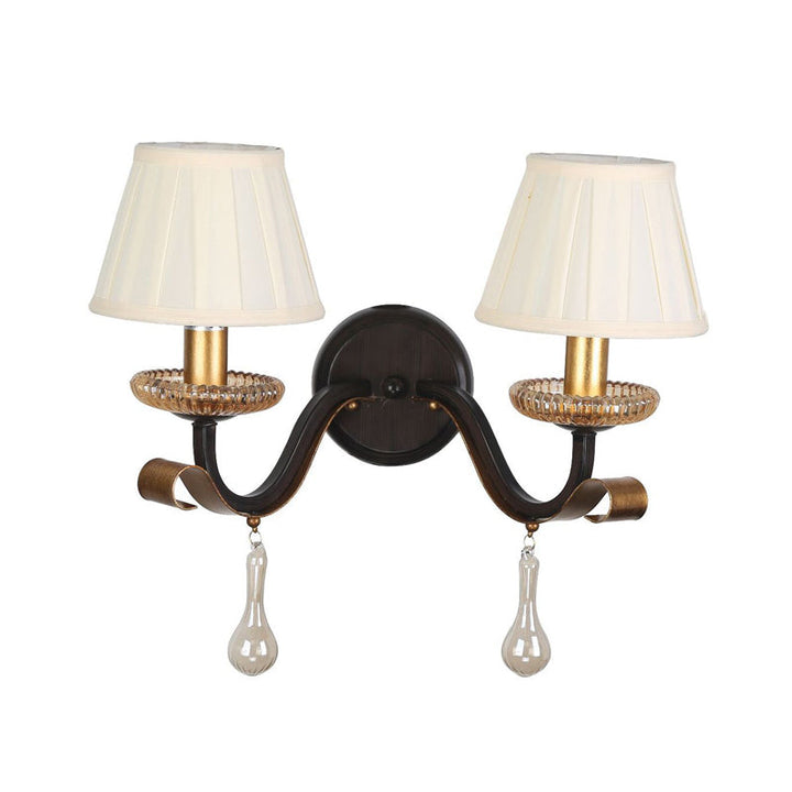Skørter | White 1/2-bowl Wall Lamp Traditional Fabric Pleated Shade Wall Mount Lighting with Clear Glass Drop