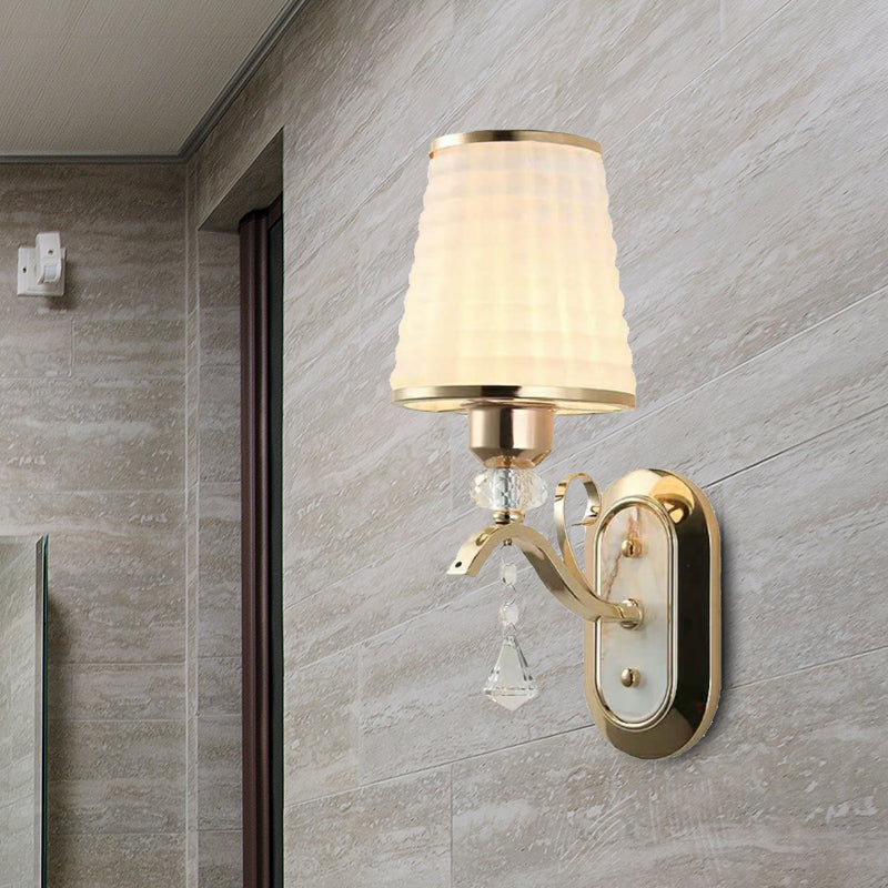 Skørter | Wicker Glass Gold Wall Lighting Conen Single Light Vintage LED Wall Mounted Light with Crystal Accent
