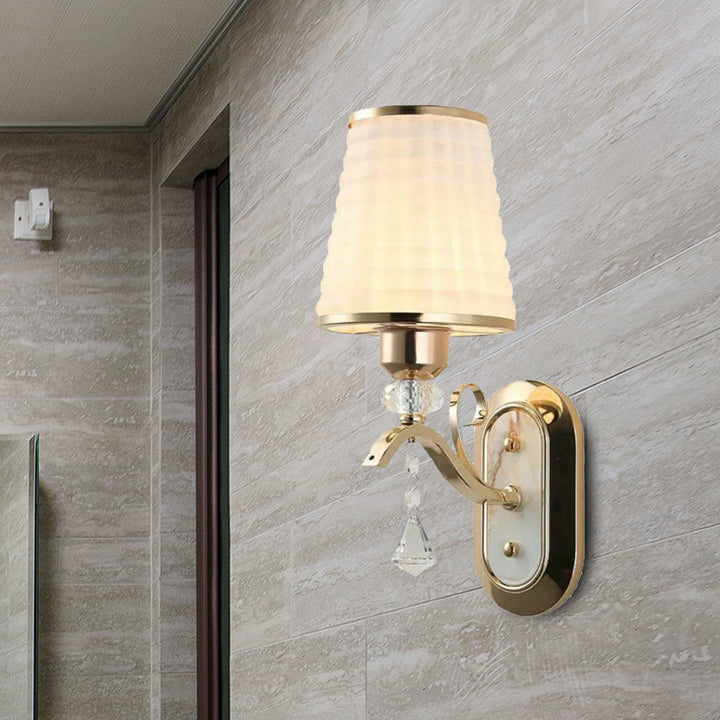 Skørter | Wicker Glass Gold Wall Lighting Conen Single Light Vintage LED Wall Mounted Light with Crystal Accent