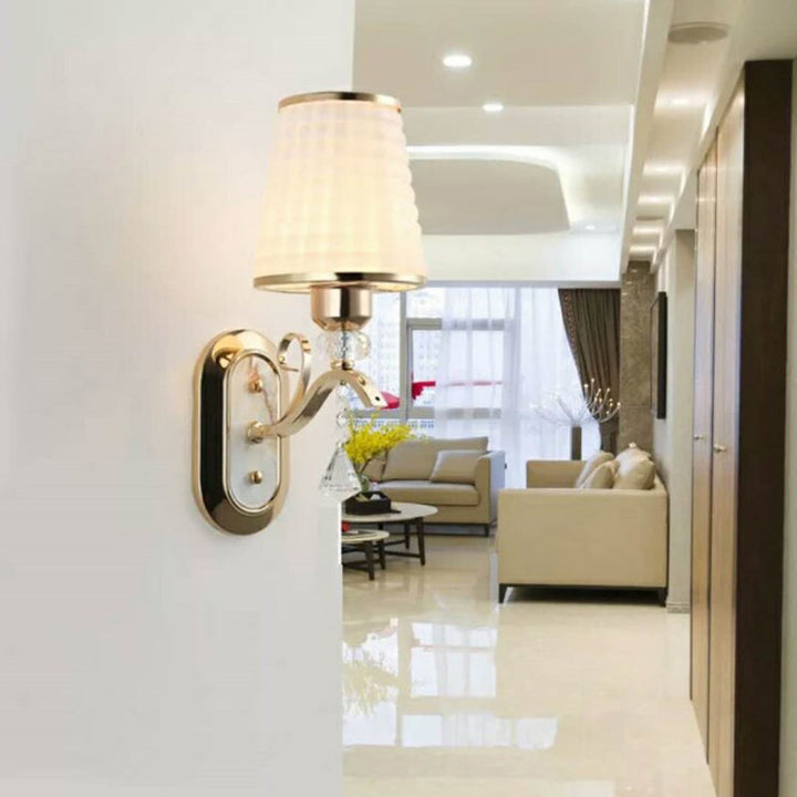 Skørter | Wicker Glass Gold Wall Lighting Conen Single Light Vintage LED Wall Mounted Light with Crystal Accent