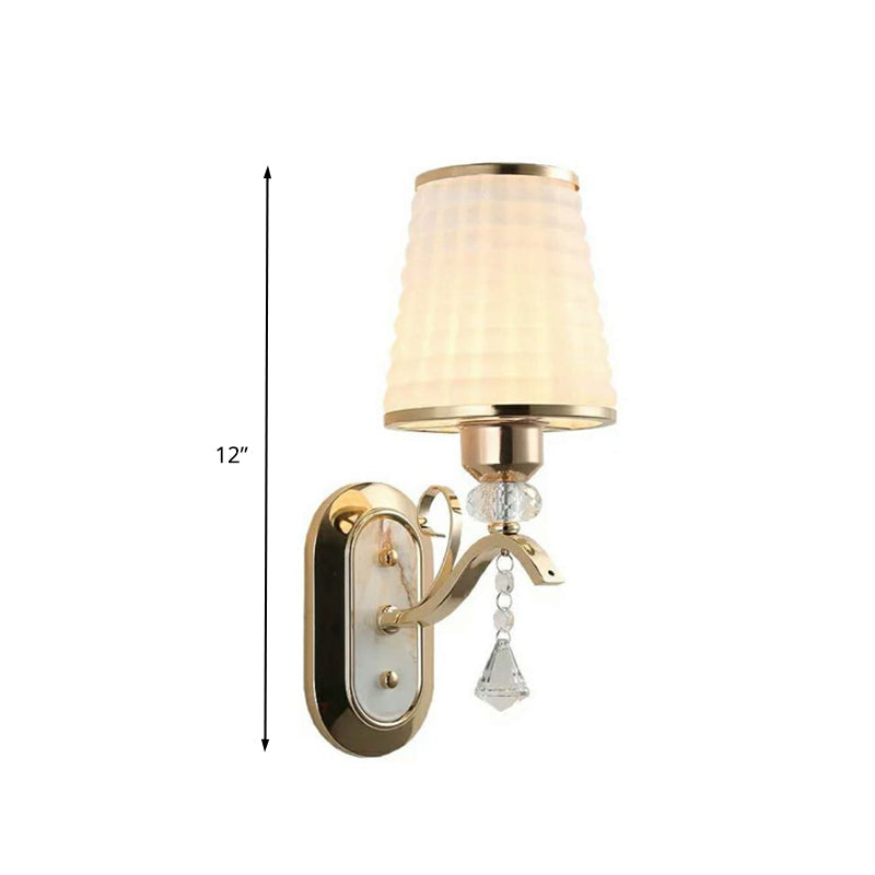 Skørter | Wicker Glass Gold Wall Lighting Conen Single Light Vintage LED Wall Mounted Light with Crystal Accent