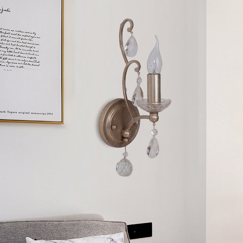 Skørter | Rusted/Aged Silver 1/2 Light Wall Lamp Light Fixture Traditional Crystal Candle Holder Wall Lamp for Living Room