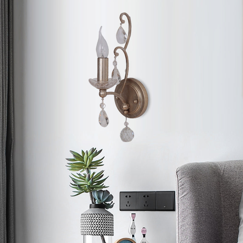Skørter | Rusted/Aged Silver 1/2 Light Wall Lamp Light Fixture Traditional Crystal Candle Holder Wall Lamp for Living Room
